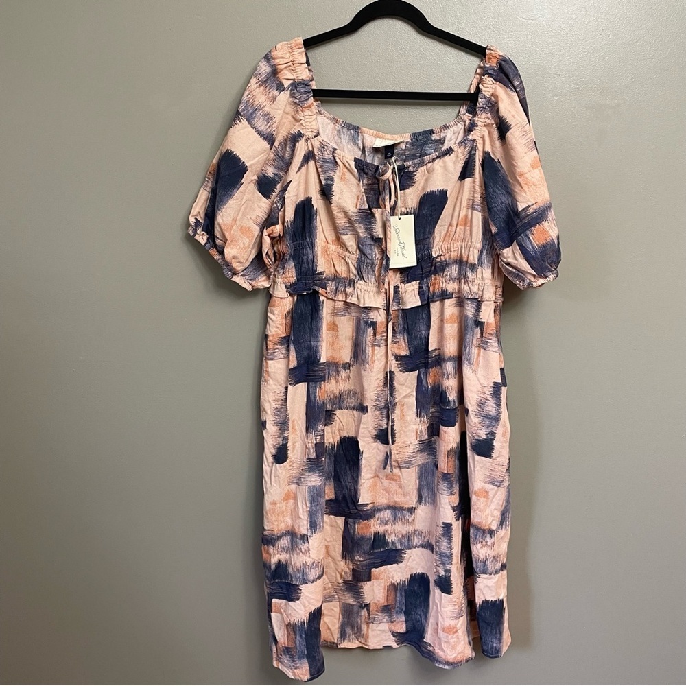 NWT Universal Thread women’s XXL Boho Dress pink navy puff sleeves - Picture 2 of 10